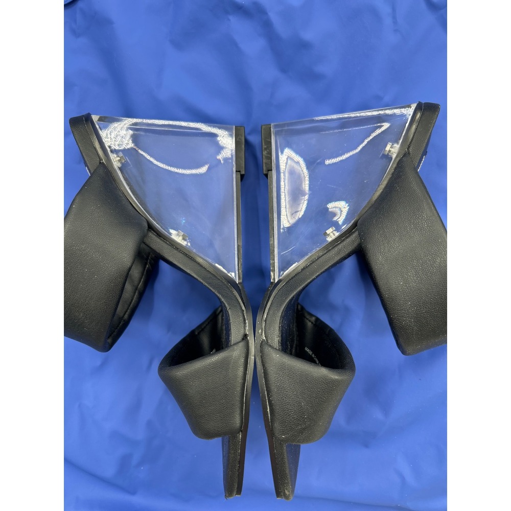 Steve Madden ISA02S1 Black Padded Clear Y2K Wedge Heel Sandals Womens 6.5M